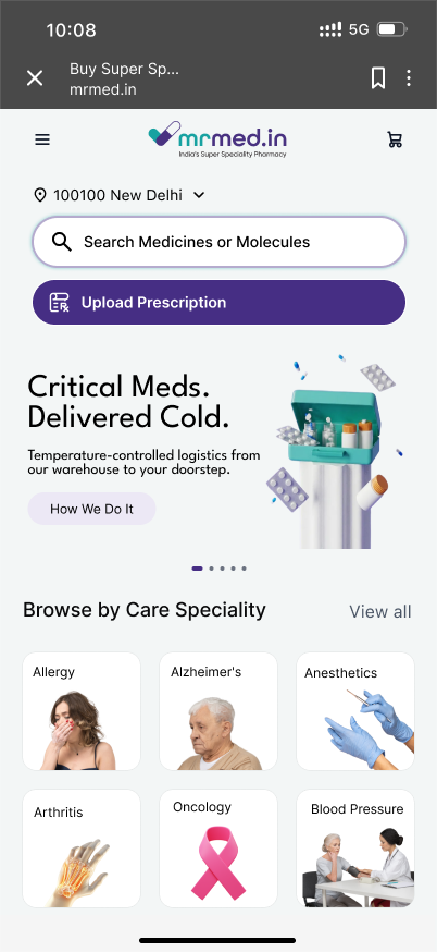 New Homescreen of MrMed website on mobile
