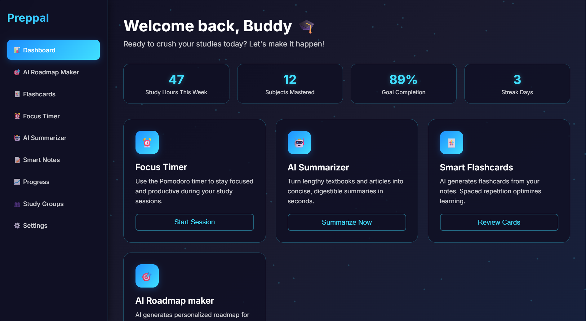 The PrepPal dashboard UI